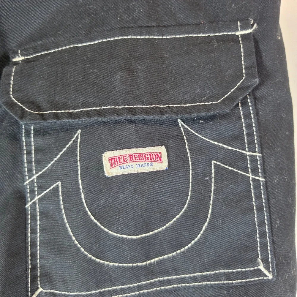 True Religion Mens‎ Black Cargo Pants White Contrast Stitching 34x31 Utility